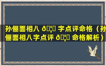 孙俪面相八 🦄 字点评命格（孙俪面相八字点评 🦟 命格解析）